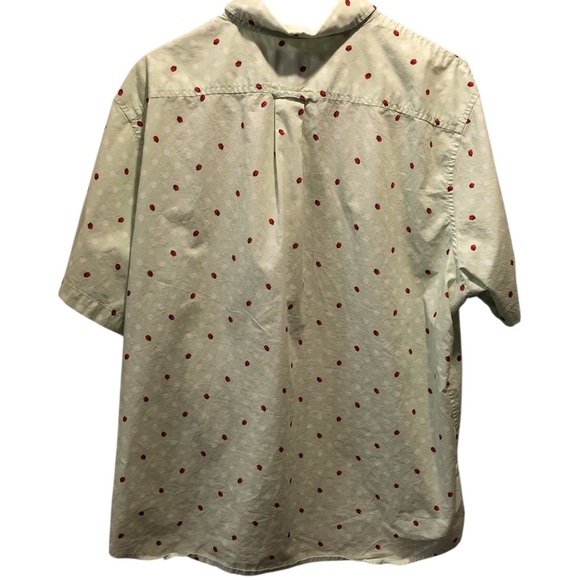 Lands End Men's XL Green and Red Polka Dot Shirt Lady Bug Print Button Down S/S - Picture 2 of 6